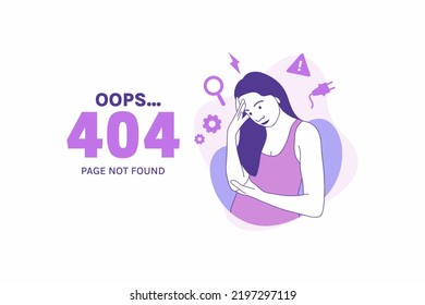 Illustrations Arms Crossed angry woman for Oops 404 error design concept landing page