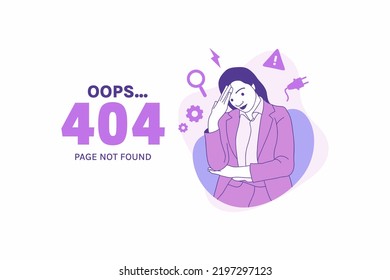 Illustrations Arms Crossed angry woman for Oops 404 error design concept landing page