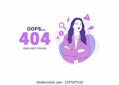 Illustrations Arms Crossed angry woman for Oops 404 error design concept landing page