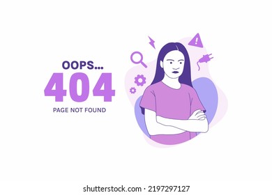 Illustrations Arms Crossed angry woman for Oops 404 error design concept landing page