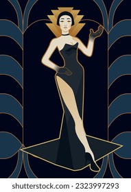 illustrations of art deco ladies style in black and gold colours
