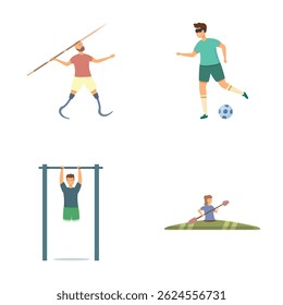 Illustrations of athletes with prosthetics and a football player, showcasing inclusivity in sports - Powered by Shutterstock - Get 15% off with code: PIKWIZARD15