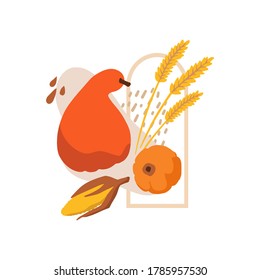 Illustrationen von Herbstobjekten: Obst und Gemüse, Ernte, Blätter, Pflanzen, Kürbis, Granatapfele, Feigen und Nüsse. Ziehe Freehe und Zeichnungen, um ein Poster oder eine Karte zu erstellen. Thanksgiving-Grußkarten