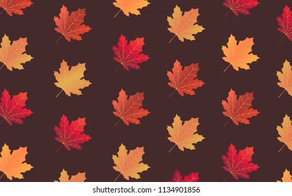 Illustrations of Autumn red maple leaves pattern collection for wallpaper background, cover, card on dark bown background