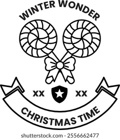 illustrations of badge and label in the Christmas concept with two lollipops and a bow