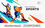 Illustrations of badminton and basketball athletes posing in stunning poses. colored silhouette style design, grunge. design concept for celebrating national sports day badminton and basketball. Sport