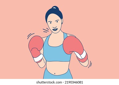 Illustrations of Beautiful boxer woman throwing a punch with boxing glove