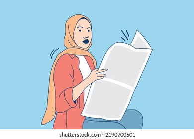 Illustrations of Beautiful business muslim woman reading a newspaper