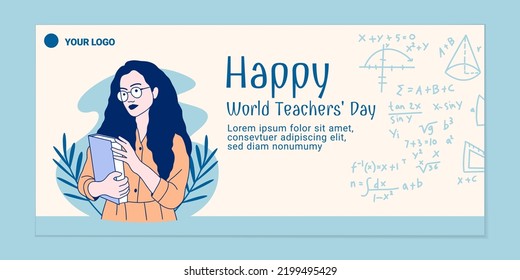 Illustrations of Beautiful Female Teacher for World Teachers' Day banner template