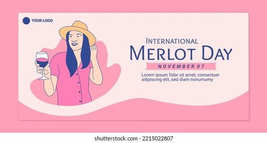 Illustrations beautiful woman enjoy holding merlot wine for International Merlot Day banner template