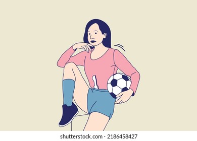 Illustrations of Beautiful Young female soccer player holding a football