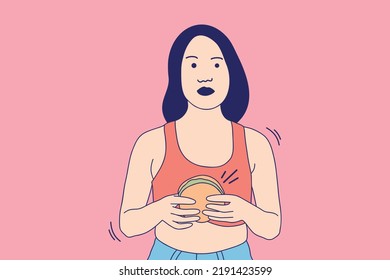 Illustrations Beautiful young girl holding a chesee burger
