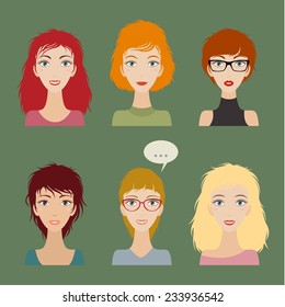 Illustrations of beautiful young girls with various hair style
