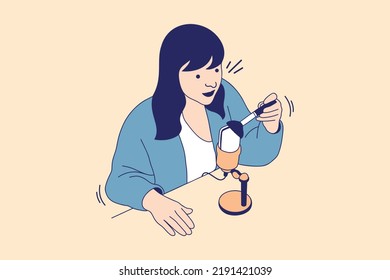 Illustrations Beautiful young woman Blogger making asmr content at studio