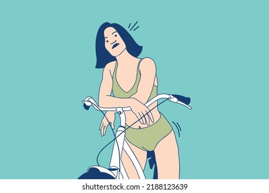 Illustrations Beautiful young woman rides a bicycle on the beach