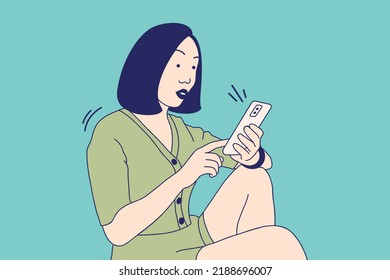 Illustrations Beautiful young woman shocked with something in the smartphone