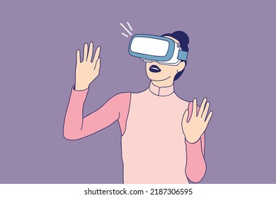 Illustrations of Beautiful Young women experiencing virtual reality headset
