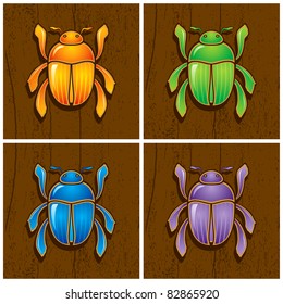  Illustrations of beetles on wooden background