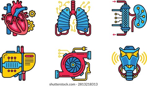 Illustrations of bionic human organs and advanced medical technology