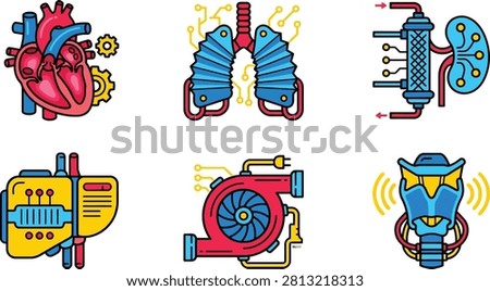 Illustrations of bionic human organs and advanced medical technology