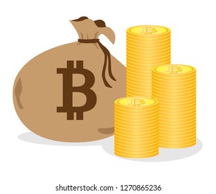 Illustrations of bitcoin and bags.
