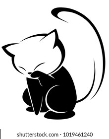Illustrations of black cat action logo on white background, Animals vector of isolated a cute cat icon