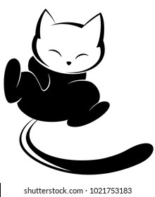 Illustrations of black cat action logo on white background, Animals vector of isolated a cute cat icon
