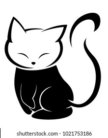 Illustrations of black cat action logo on white background, Animals vector of isolated a cute cat icon