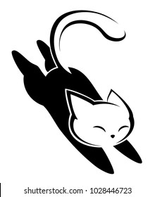 Illustrations of black cat action logo on white background, Animals vector of isolated a cute cat icon