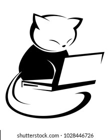 Illustrations of black cat action logo on white background, Animals vector of isolated a cute cat icon