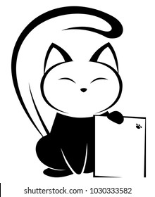 Illustrations of black cat action logo on white background, Animals vector of isolated a cute cat icon
