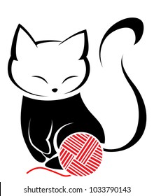 Illustrations of black cat action logo on white background, Animals vector of isolated a cute cat icon