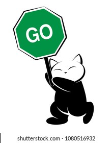 Illustrations of black cat action logo on white background, Animals vector of isolated a cute cat icon