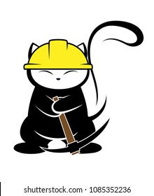 Illustrations of black cat action logo on white background, Animals vector of isolated a cute cat icon