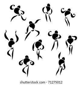 illustrations of black funny cartoon athletic silhouettes
