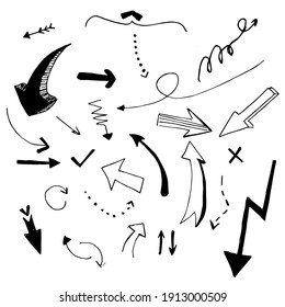illustrations black and white doodle  arrows isolated on a white background suitable for infographics  layouts