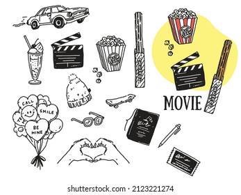  Illustrations of black and white, monotone, and line drawings.Handwritten, stylish, movies, magazines, cafes, fashion, flowers.