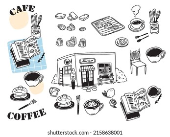 Illustrations of black and white, monotone, and line drawings.Handwriting, fashion, magazines, fashion, cute, cafe, coffee.