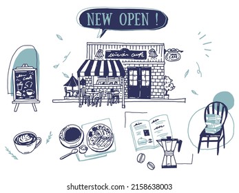 Illustrations of black and white, monotone, and line drawings.Handwriting, fashion, magazines, fashion, cute, cafe, coffee.