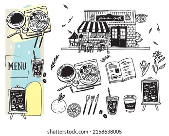 Illustrations of black and white, monotone, and line drawings.Handwriting, fashion, magazines, fashion, cute, cafe, coffee.