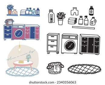 Illustrations in black and white, monotone, and line drawings.Handwriting, fashion, magazines, fashion, cuteness, interior decoration and furniture.