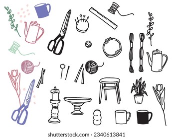 Illustrations in black and white, monotone, and line drawings.Handwriting, fashion, magazines, fashion, cuteness, interior decoration and furniture.
