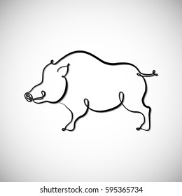 Illustrations of a boar in the form of a continuous line. Line art. Vector illustration. Logo, emblem, sign.