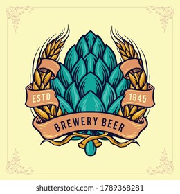 Illustrations Brewery Beer Badge with Ribbon Logo vintage style