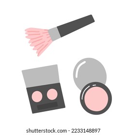 Pincel, rubor y polvo de ilustraciones. Elaborar ilustraciones de productos cosméticos.