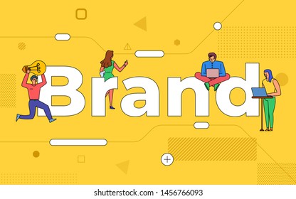 Illustrations business teamwork create brand working together. buildind text concept branding.Vector illustrate.