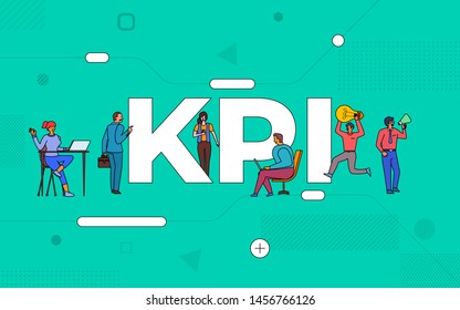 Illustrations business teamwork create business key performance indicator working together. buildind text concept KPI.Vector illustrate.