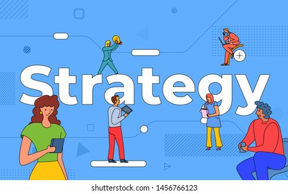 Illustrations business teamwork create business strategy working together. buildind text concept strategy. Vector illustrate.
