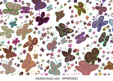 Illustrations of butterfly. Good for web page, wallpaper, graphic design, catalog, texture or background. Cartoon style vector graphic.