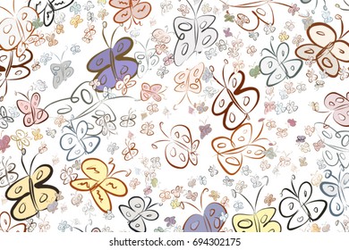 Illustrations of butterfly. Good for web page, wallpaper, graphic design, catalog, texture or background. Cartoon style vector graphic.